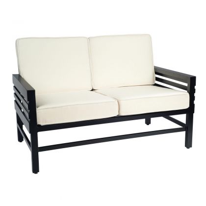 Graphic Outdoor Love Seat in black with white cushion