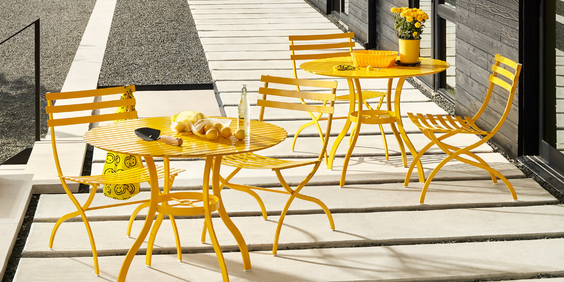 journal outdoor iron bistro dining set in yellow